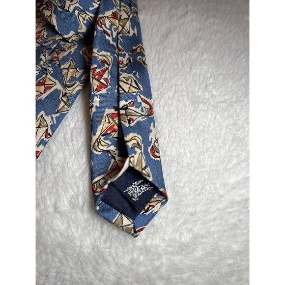 Vintage Genuine Burberry Blue Neck Tie ~ Go Fly ~ 100% Silk Hand Sewn in USA - Picture 5 of 10